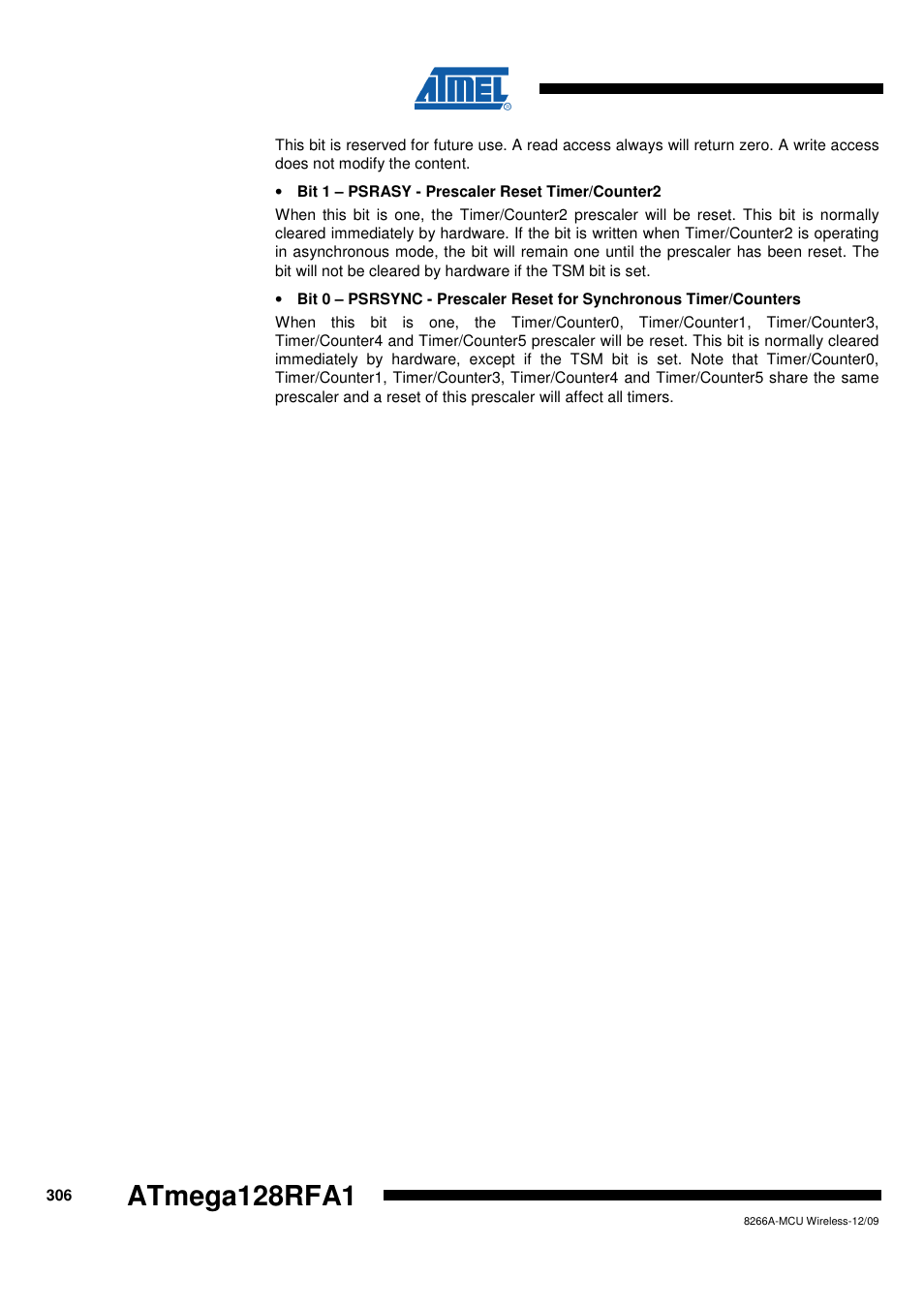 Rainbow Electronics ATmega128RFA1 User Manual | Page 306 / 524