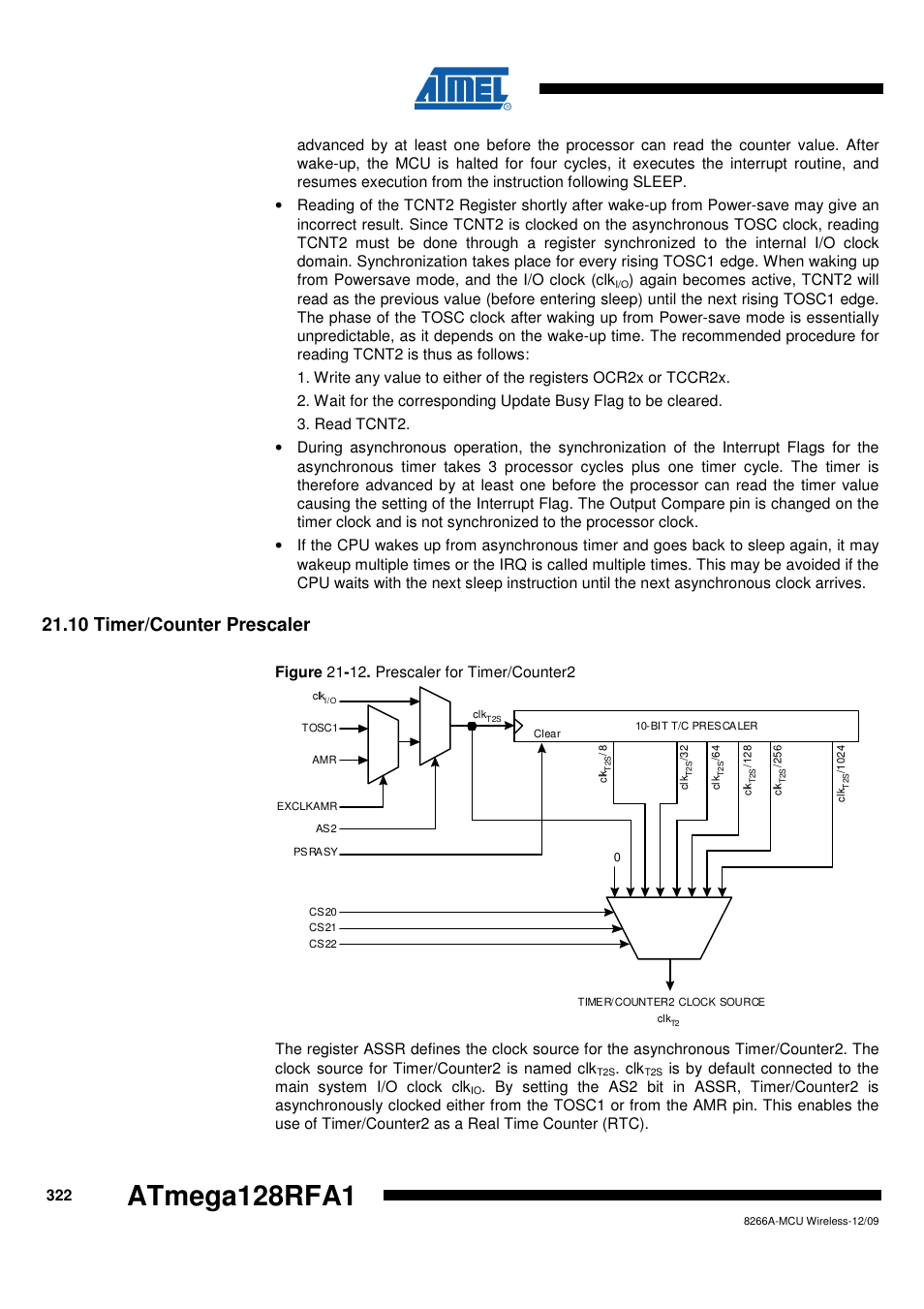 10 timer/counter prescaler, Atmega128rfa1 | Rainbow Electronics ATmega128RFA1 User Manual | Page 322 / 524