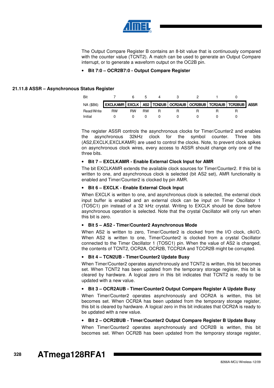 8 assr - asynchronous status register, Atmega128rfa1 | Rainbow Electronics ATmega128RFA1 User Manual | Page 328 / 524