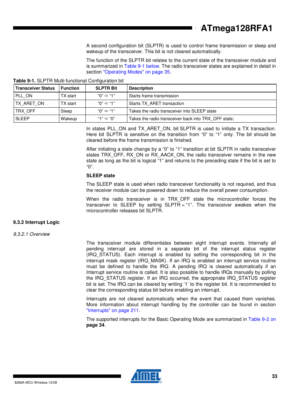 2 interrupt logic, 1 overview, Atmega128rfa1 | Rainbow Electronics ATmega128RFA1 User Manual | Page 33 / 524