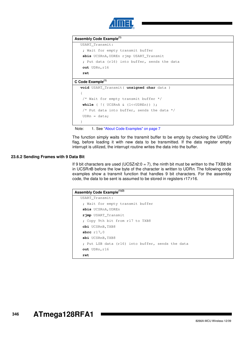 2 sending frames with 9 data bit, Atmega128rfa1 | Rainbow Electronics ATmega128RFA1 User Manual | Page 346 / 524