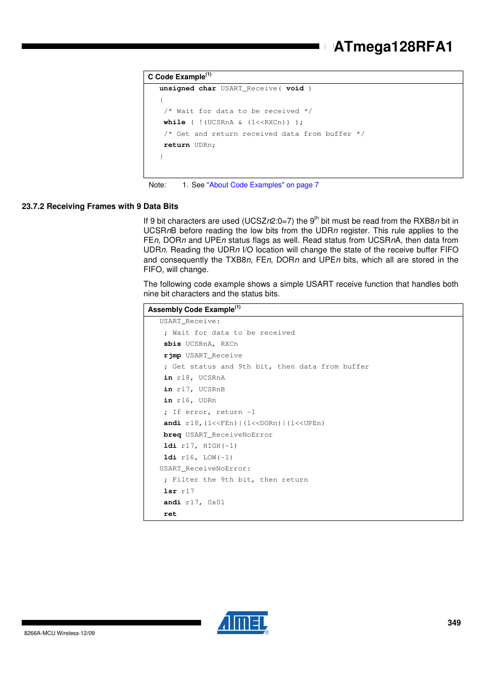 2 receiving frames with 9 data bits, Atmega128rfa1 | Rainbow Electronics ATmega128RFA1 User Manual | Page 349 / 524