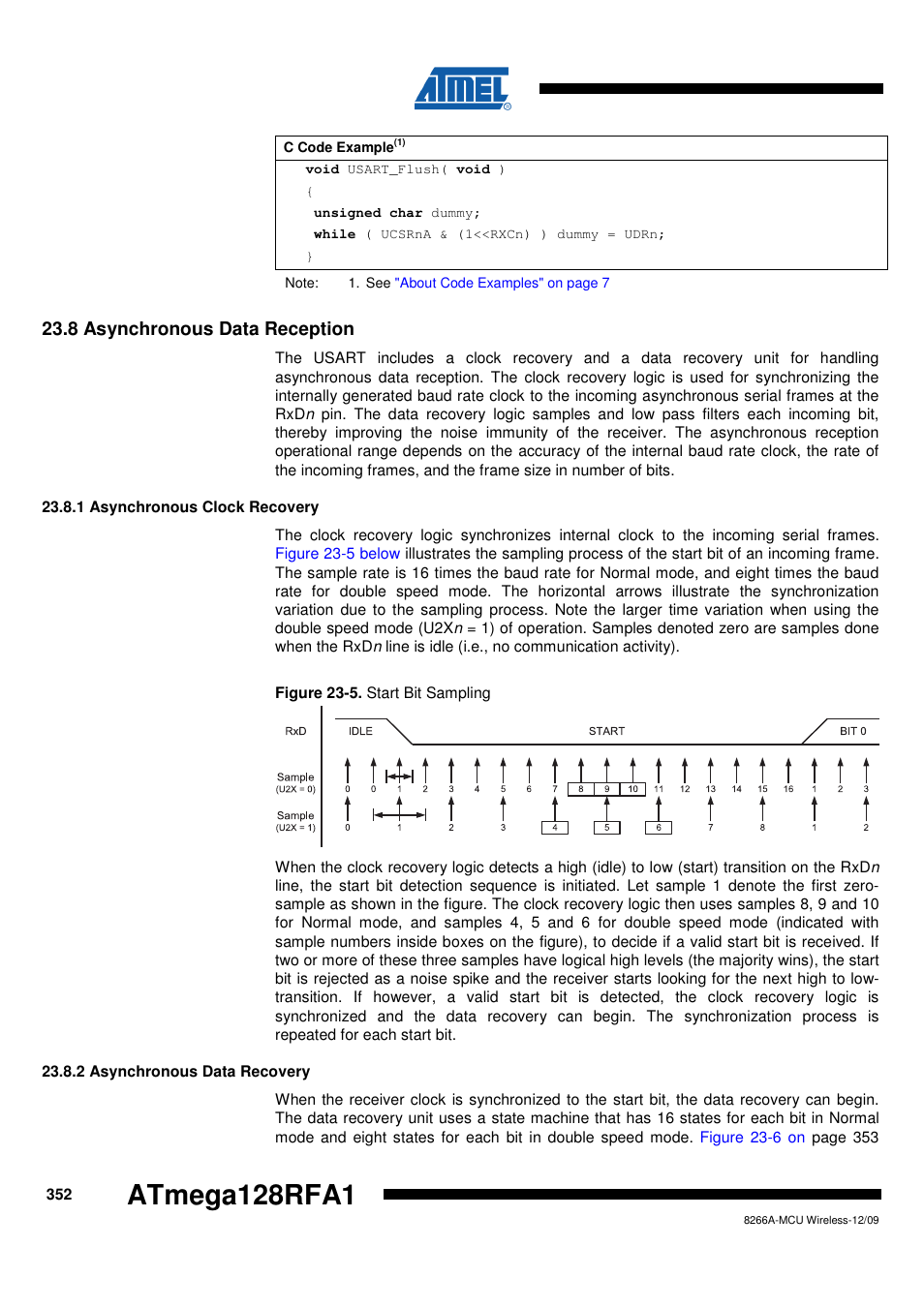 8 asynchronous data reception, 1 asynchronous clock recovery, 2 asynchronous data recovery | Atmega128rfa1 | Rainbow Electronics ATmega128RFA1 User Manual | Page 352 / 524