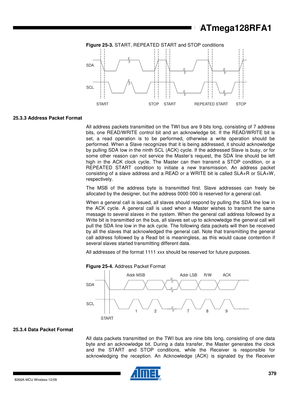 3 address packet format, 4 data packet format | Rainbow Electronics ATmega128RFA1 User Manual | Page 379 / 524