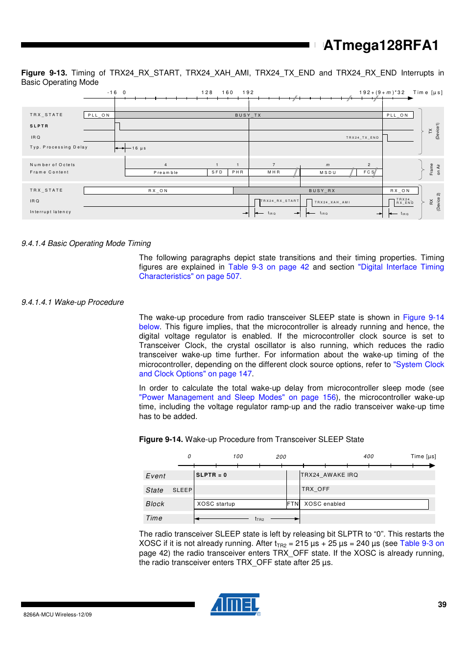 4 basic operating mode timing, 1 wake-up procedure, Figure 9-13 on | Atmega128rfa1 | Rainbow Electronics ATmega128RFA1 User Manual | Page 39 / 524