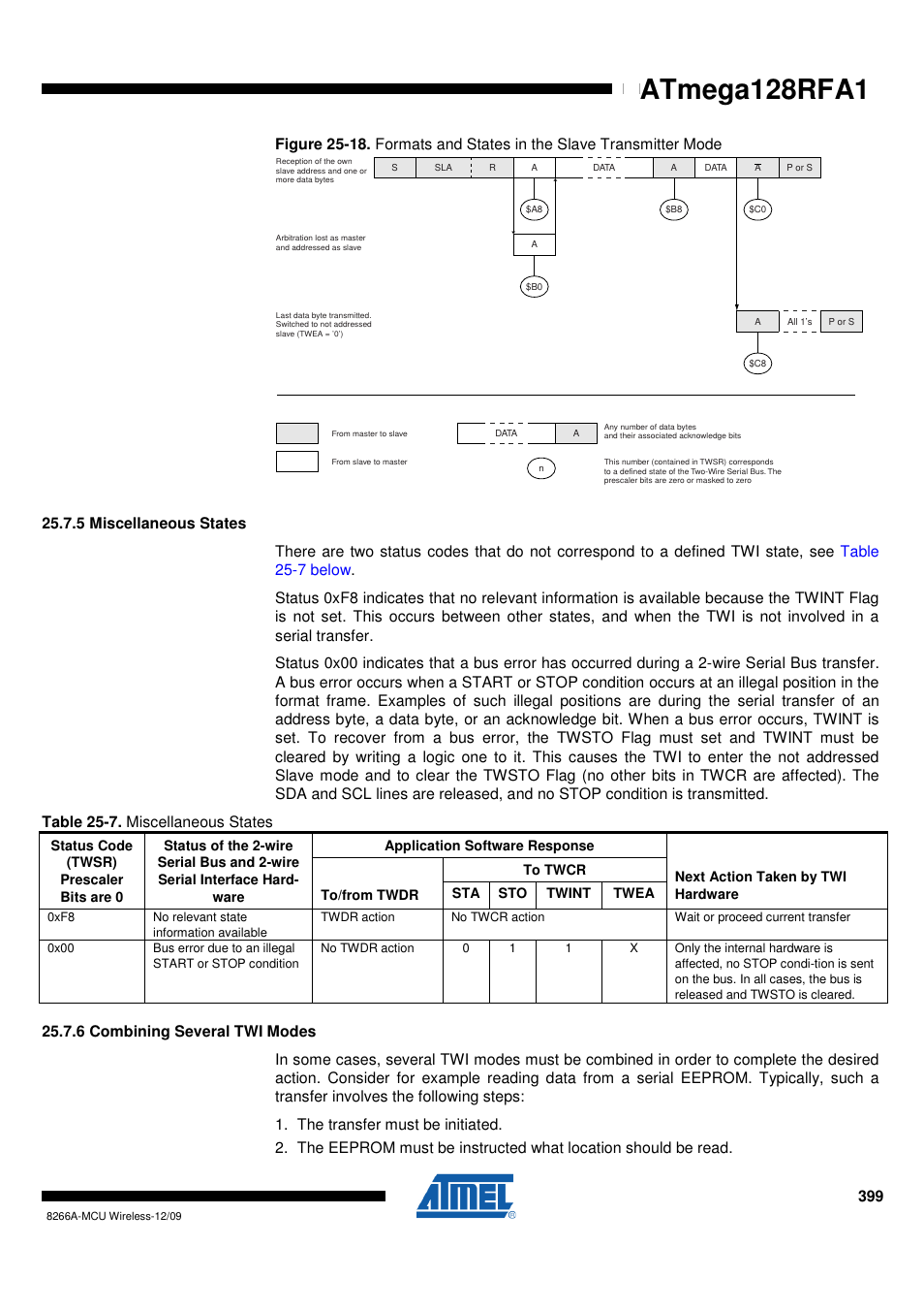 5 miscellaneous states, 6 combining several twi modes, Figure 25-18 on | Atmega128rfa1 | Rainbow Electronics ATmega128RFA1 User Manual | Page 399 / 524