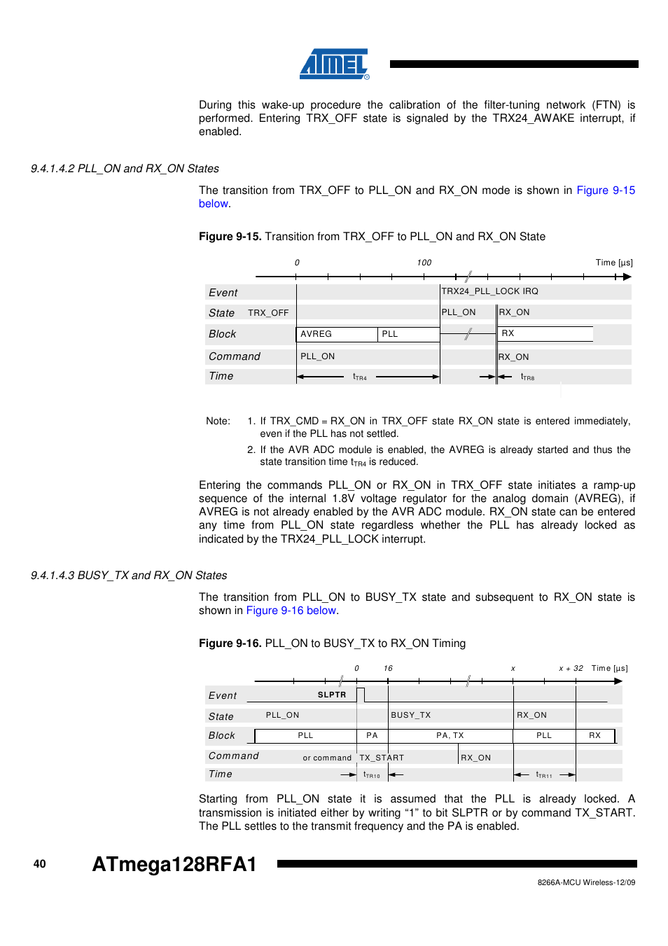 2 pll_on and rx_on states, 3 busy_tx and rx_on states, Atmega128rfa1 | Rainbow Electronics ATmega128RFA1 User Manual | Page 40 / 524