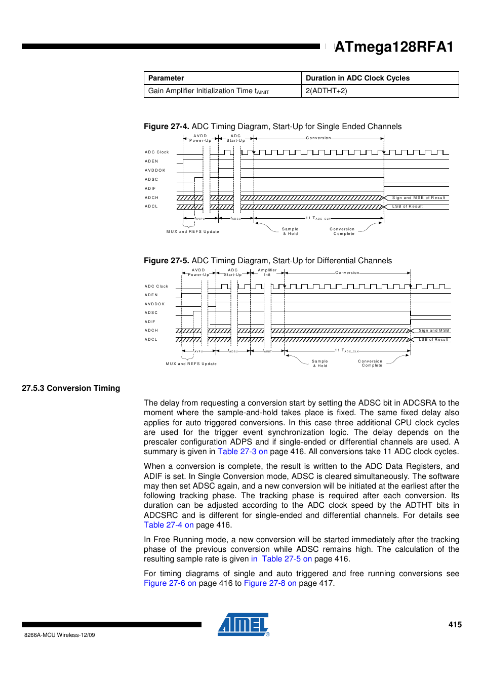 3 conversion timing, Figure 27-4 on, Figure 27-5 on | Atmega128rfa1 | Rainbow Electronics ATmega128RFA1 User Manual | Page 415 / 524
