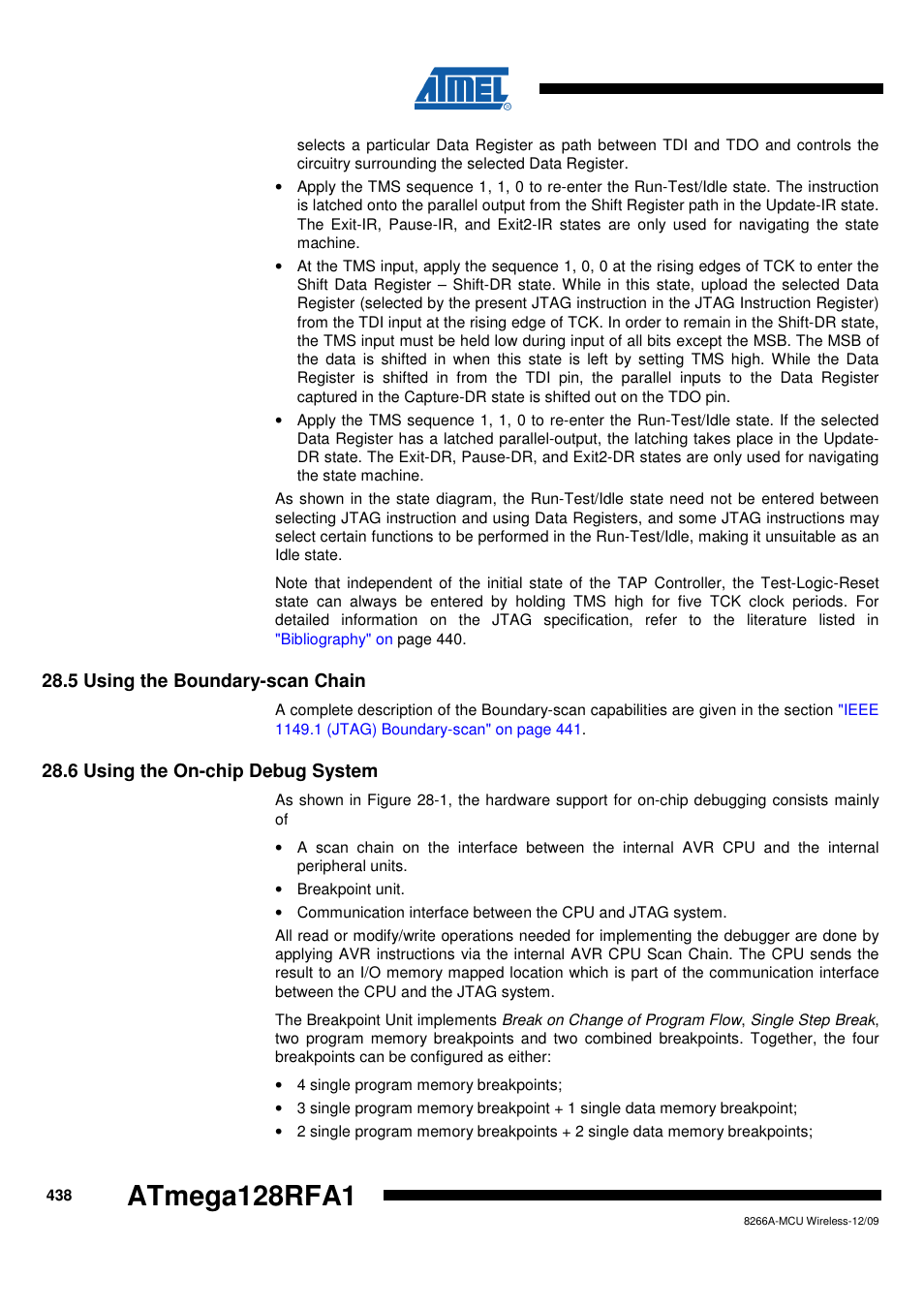 5 using the boundary-scan chain, 6 using the on-chip debug system | Rainbow Electronics ATmega128RFA1 User Manual | Page 438 / 524