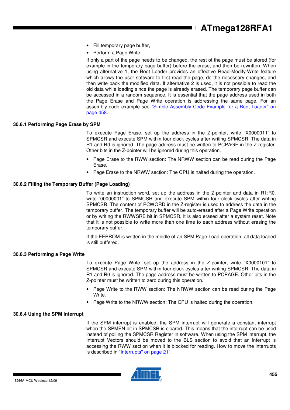 4 using the spm interrupt | Rainbow Electronics ATmega128RFA1 User Manual | Page 455 / 524