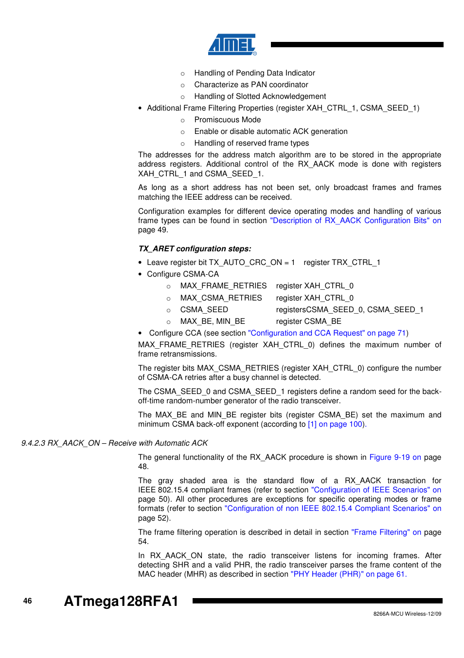 3 rx_aack_on - receive with automatic ack, Atmega128rfa1 | Rainbow Electronics ATmega128RFA1 User Manual | Page 46 / 524