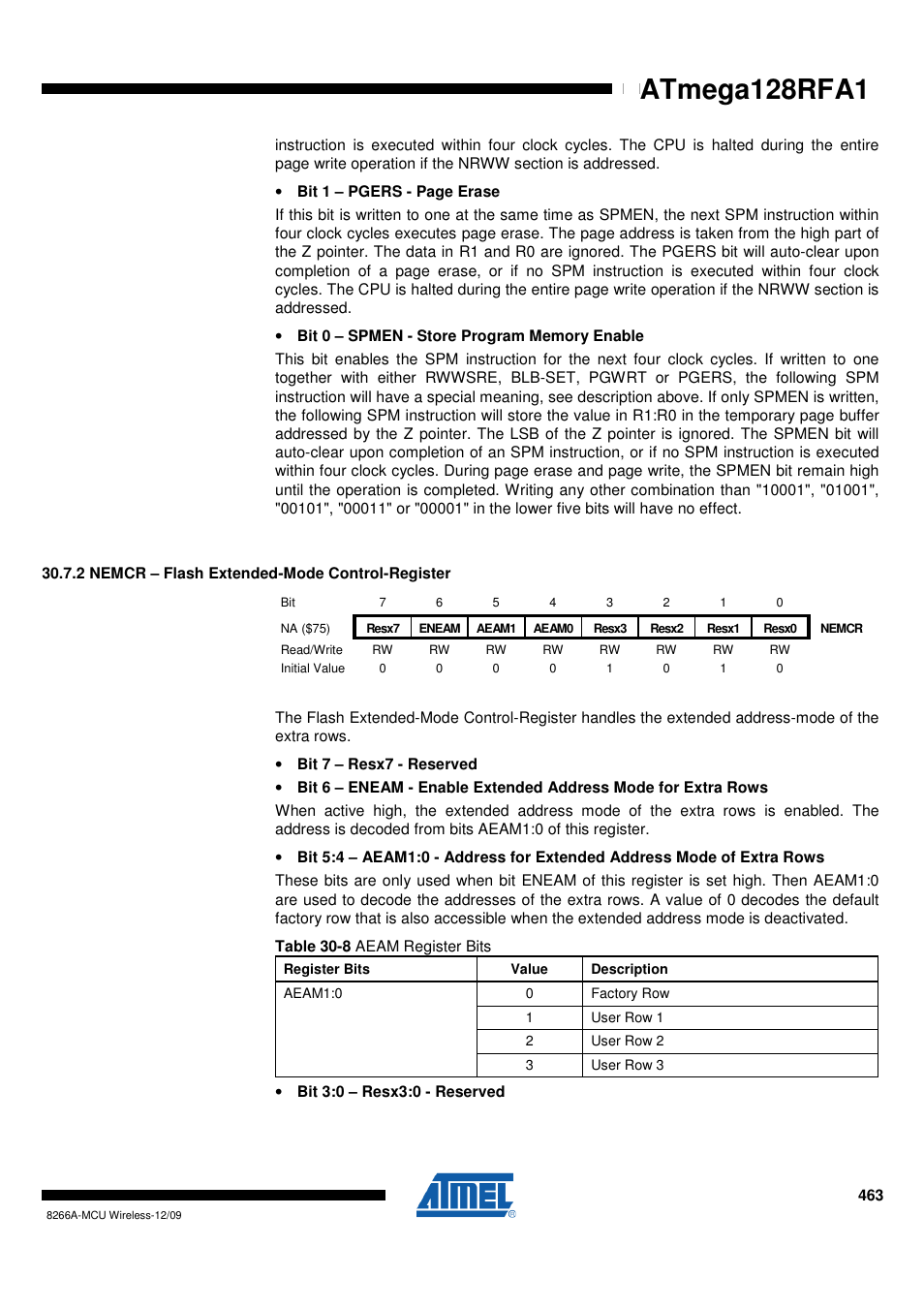 2 nemcr - flash extended-mode control-register, Atmega128rfa1 | Rainbow Electronics ATmega128RFA1 User Manual | Page 463 / 524