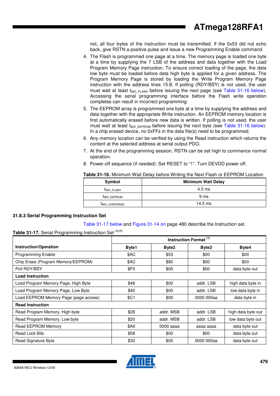 3 serial programming instruction set, Table 31-17, Atmega128rfa1 | Rainbow Electronics ATmega128RFA1 User Manual | Page 479 / 524