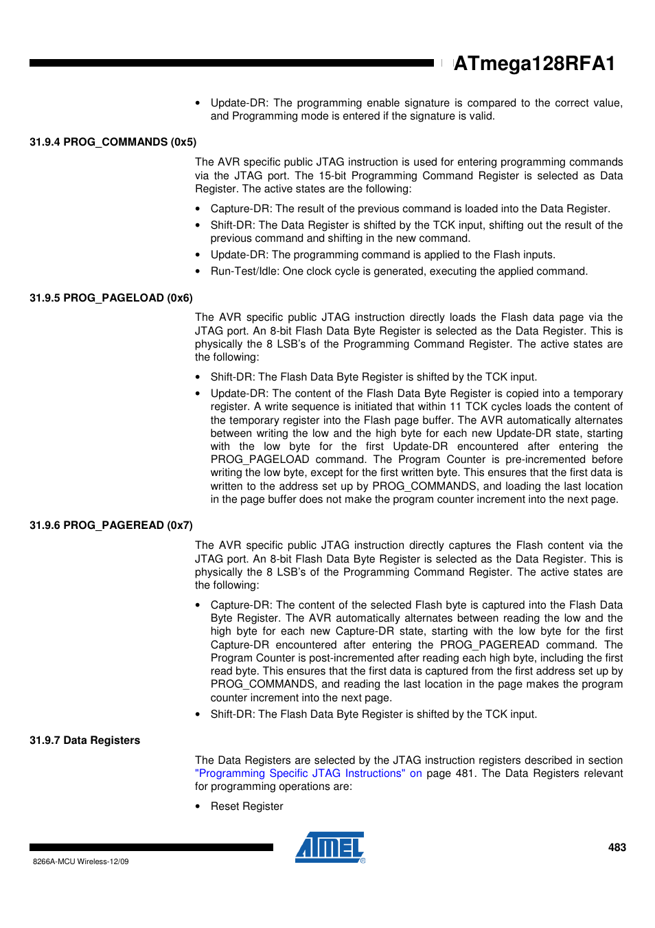 4 prog_commands (0x5), 7 data registers | Rainbow Electronics ATmega128RFA1 User Manual | Page 483 / 524