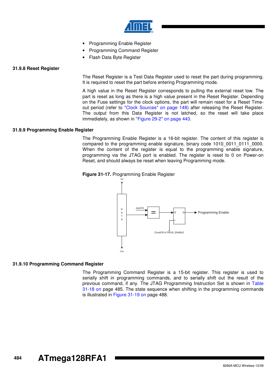 8 reset register, 9 programming enable register, 10 programming command register | Atmega128rfa1 | Rainbow Electronics ATmega128RFA1 User Manual | Page 484 / 524