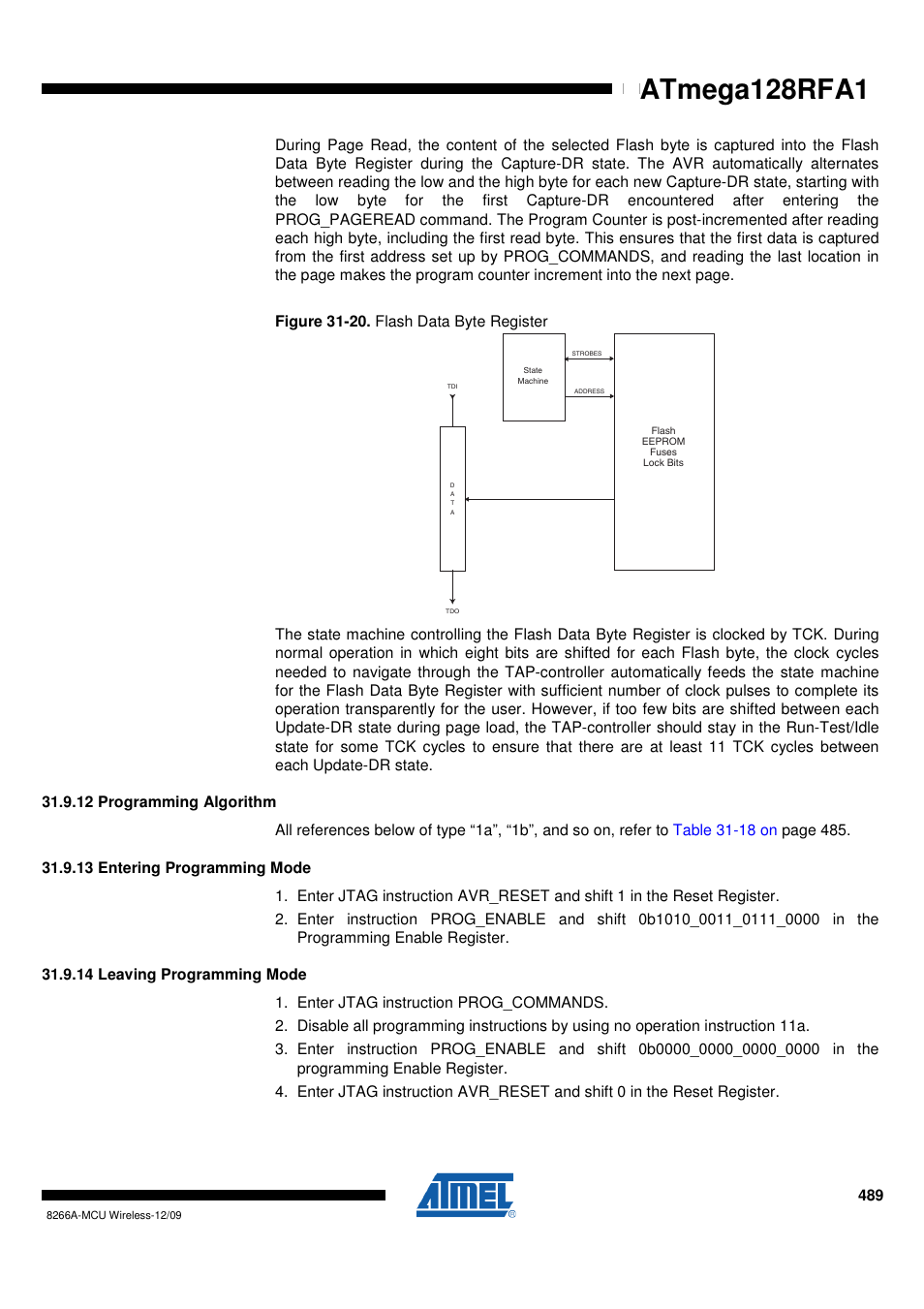 12 programming algorithm, 13 entering programming mode, 14 leaving programming mode | Atmega128rfa1 | Rainbow Electronics ATmega128RFA1 User Manual | Page 489 / 524