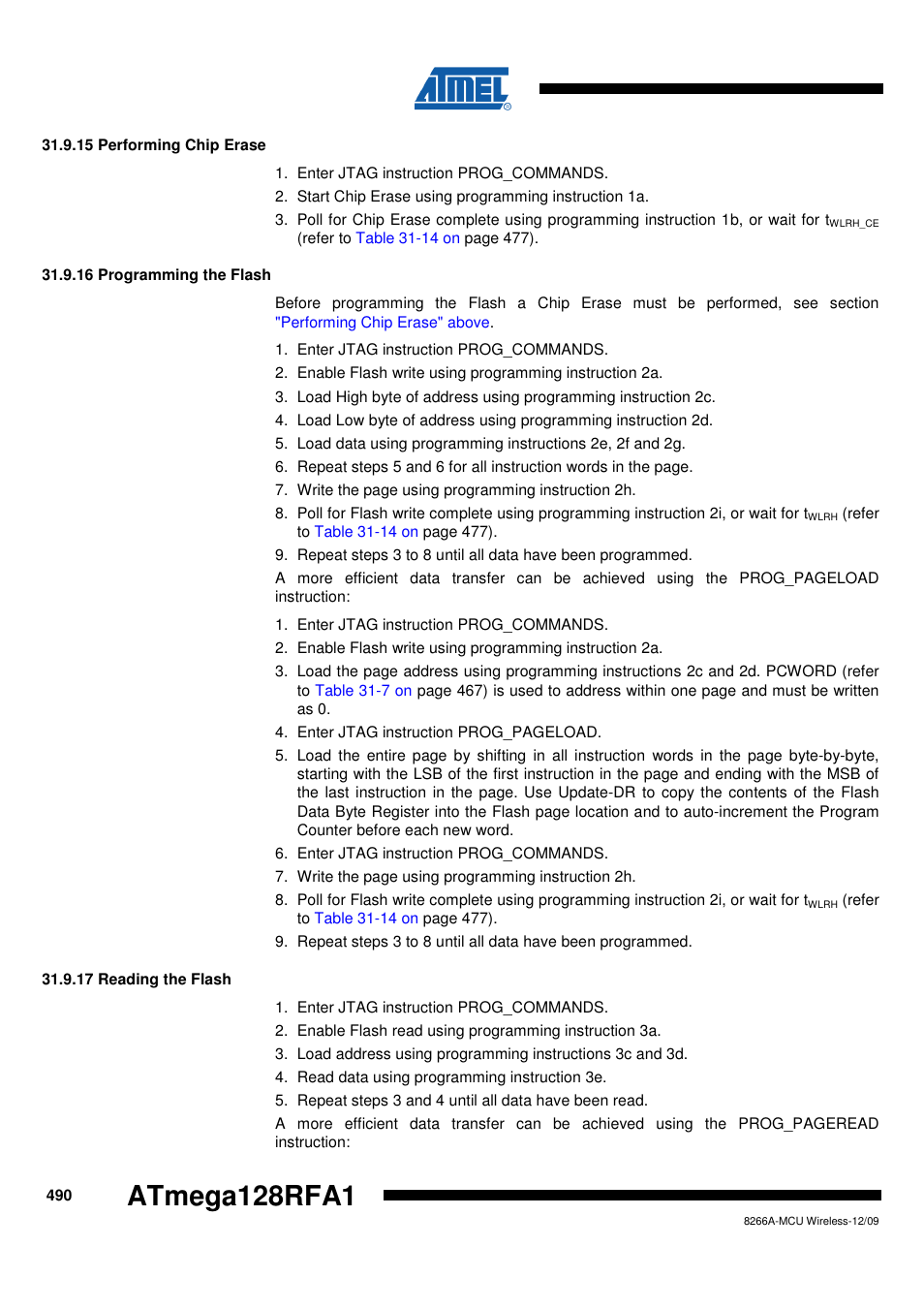 15 performing chip erase, 16 programming the flash, 17 reading the flash | Atmega128rfa1 | Rainbow Electronics ATmega128RFA1 User Manual | Page 490 / 524