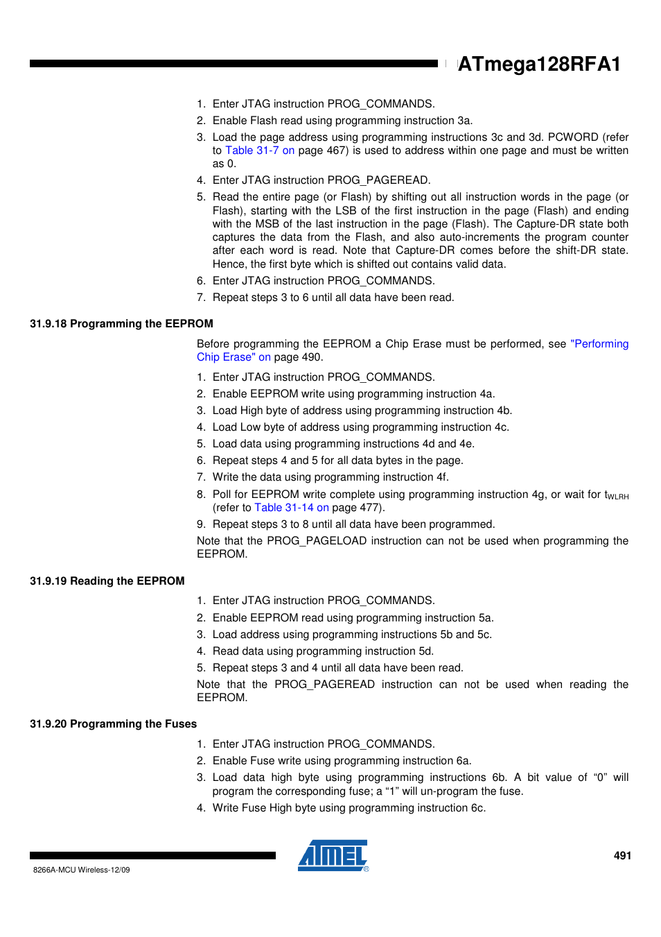 18 programming the eeprom, 19 reading the eeprom, 20 programming the fuses | Atmega128rfa1 | Rainbow Electronics ATmega128RFA1 User Manual | Page 491 / 524