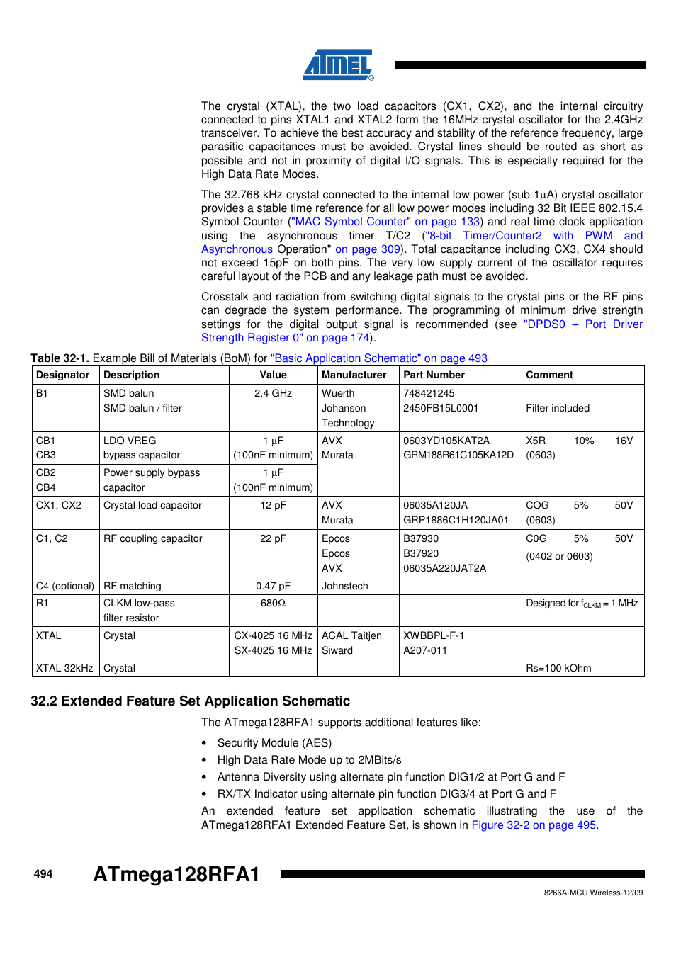 2 extended feature set application schematic, Atmega128rfa1 | Rainbow Electronics ATmega128RFA1 User Manual | Page 494 / 524