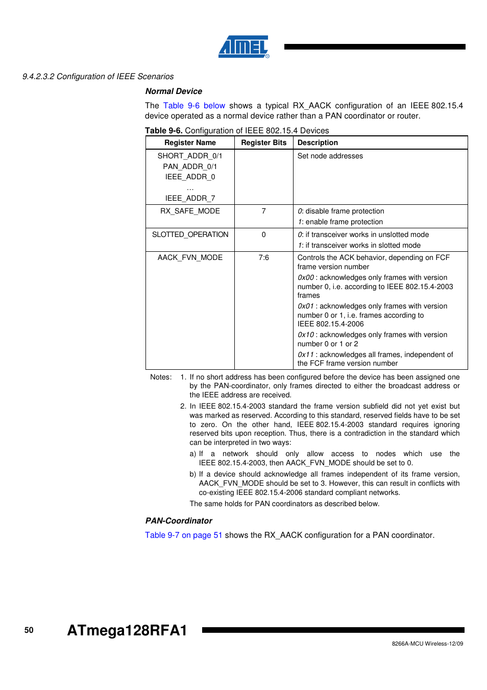 2 configuration of ieee scenarios, Configuration of ieee scenarios" on, Atmega128rfa1 | Rainbow Electronics ATmega128RFA1 User Manual | Page 50 / 524