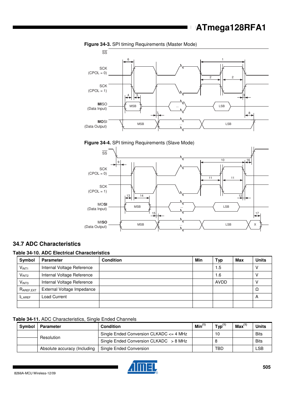 7 adc characteristics, Atmega128rfa1 | Rainbow Electronics ATmega128RFA1 User Manual | Page 505 / 524