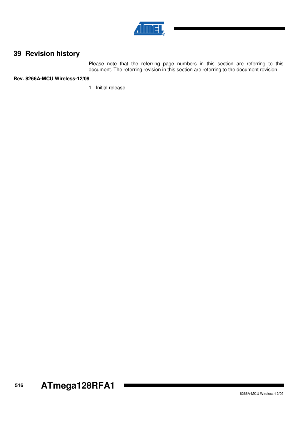39 revision history | Rainbow Electronics ATmega128RFA1 User Manual | Page 516 / 524