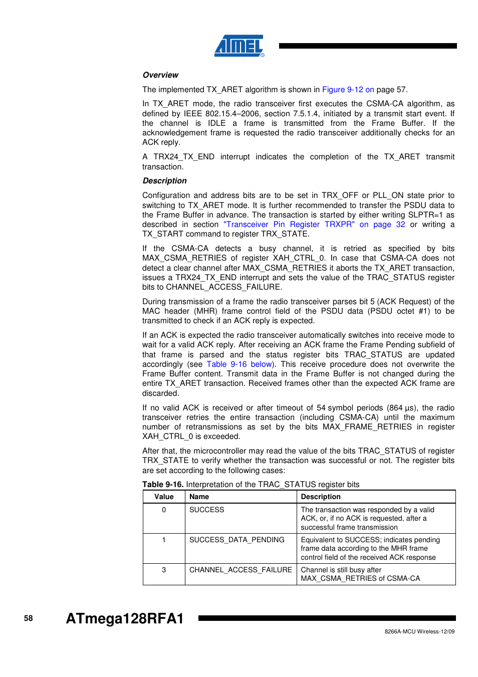 Table 9-16 on | Rainbow Electronics ATmega128RFA1 User Manual | Page 58 / 524