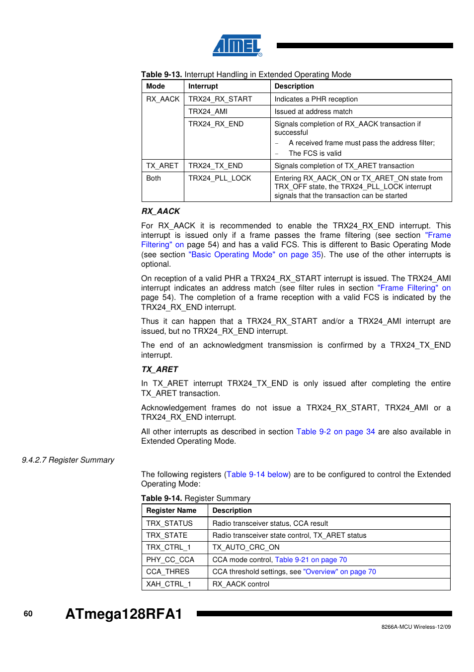 7 register summary, Register summary, Table | 13 on, And expects an, Table 9-13 on, Atmega128rfa1 | Rainbow Electronics ATmega128RFA1 User Manual | Page 60 / 524