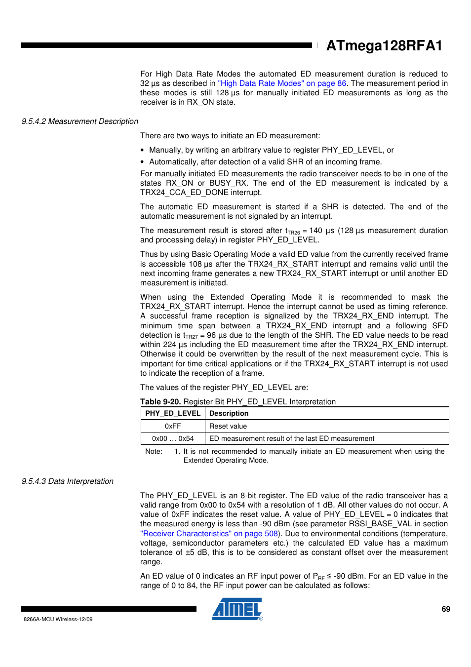 2 measurement description, 3 data interpretation, Measurement | Atmega128rfa1 | Rainbow Electronics ATmega128RFA1 User Manual | Page 69 / 524