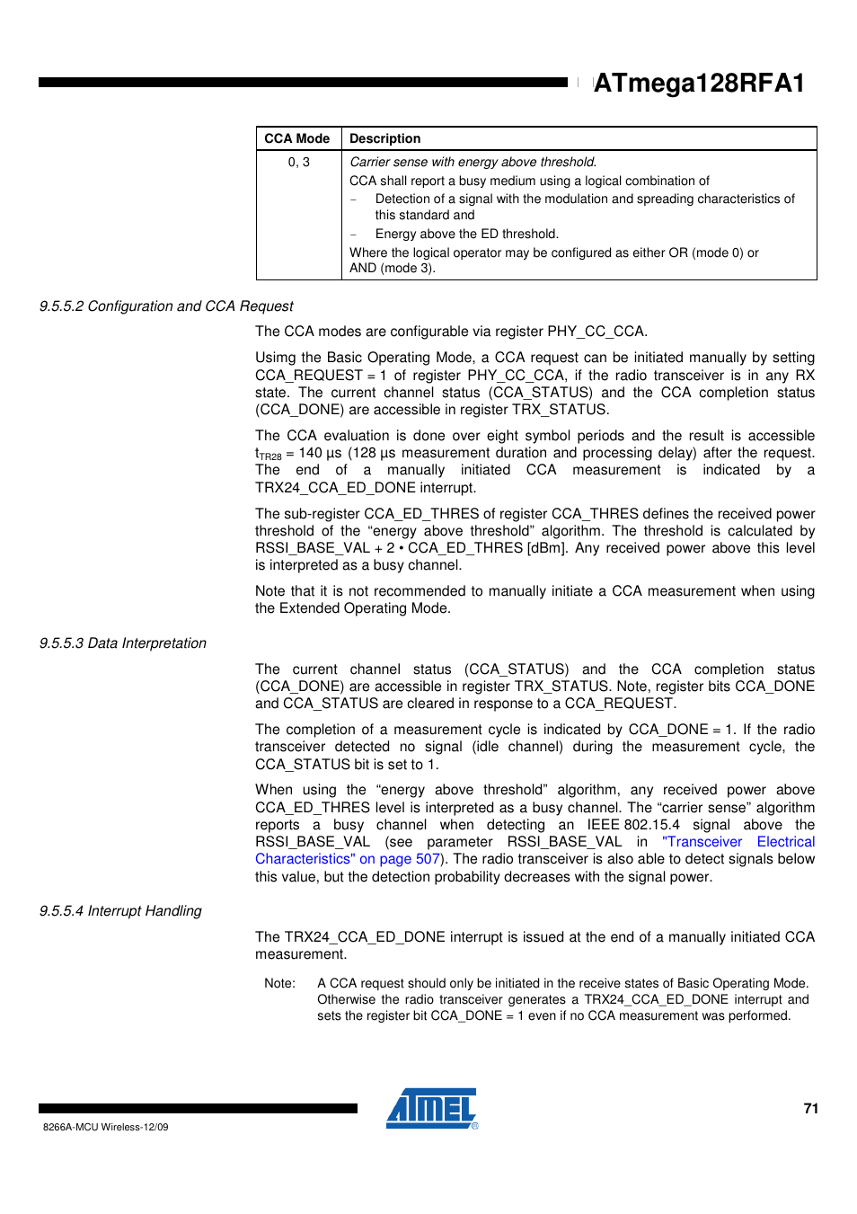 2 configuration and cca request, 3 data interpretation, 4 interrupt handling | Configuration and | Rainbow Electronics ATmega128RFA1 User Manual | Page 71 / 524