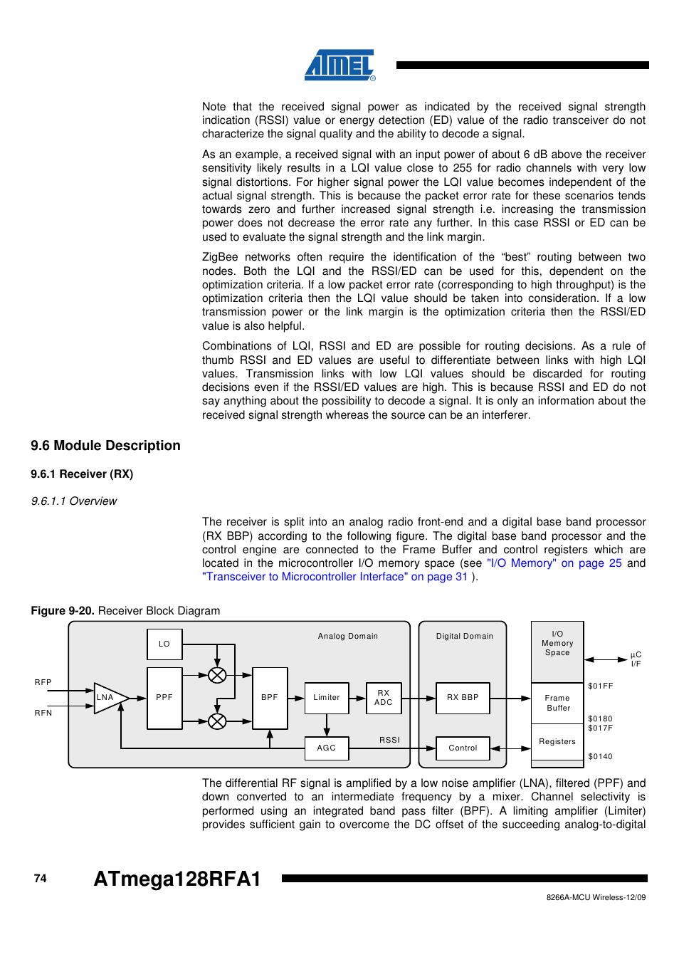 6 module description, 1 receiver (rx), 1 overview | Atmega128rfa1 | Rainbow Electronics ATmega128RFA1 User Manual | Page 74 / 524
