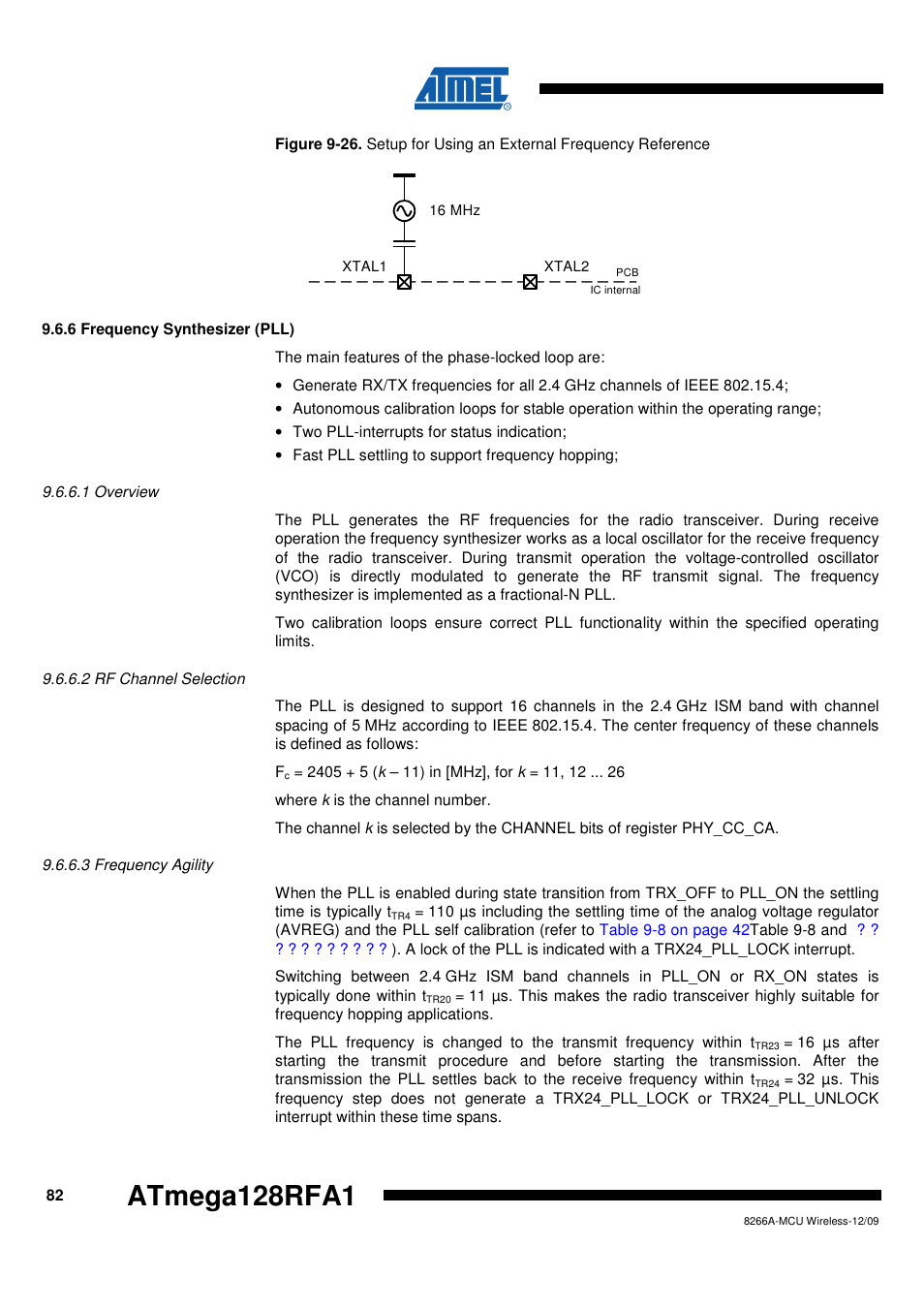 6 frequency synthesizer (pll), 1 overview, 2 rf channel selection | 3 frequency agility, Figure, Atmega128rfa1 | Rainbow Electronics ATmega128RFA1 User Manual | Page 82 / 524