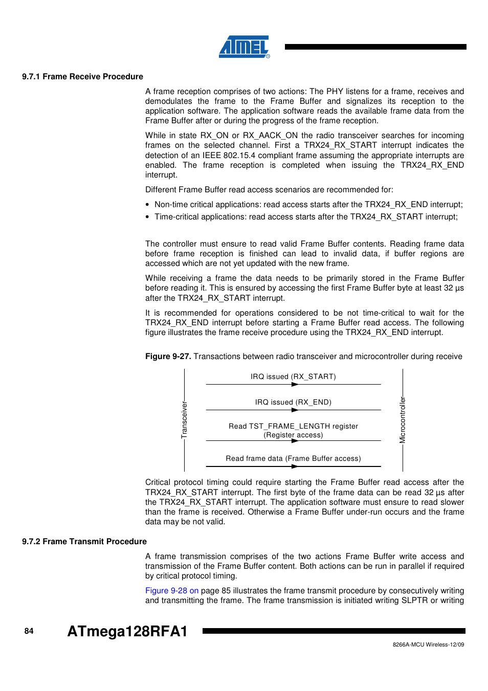 1 frame receive procedure, 2 frame transmit procedure, Atmega128rfa1 | Rainbow Electronics ATmega128RFA1 User Manual | Page 84 / 524