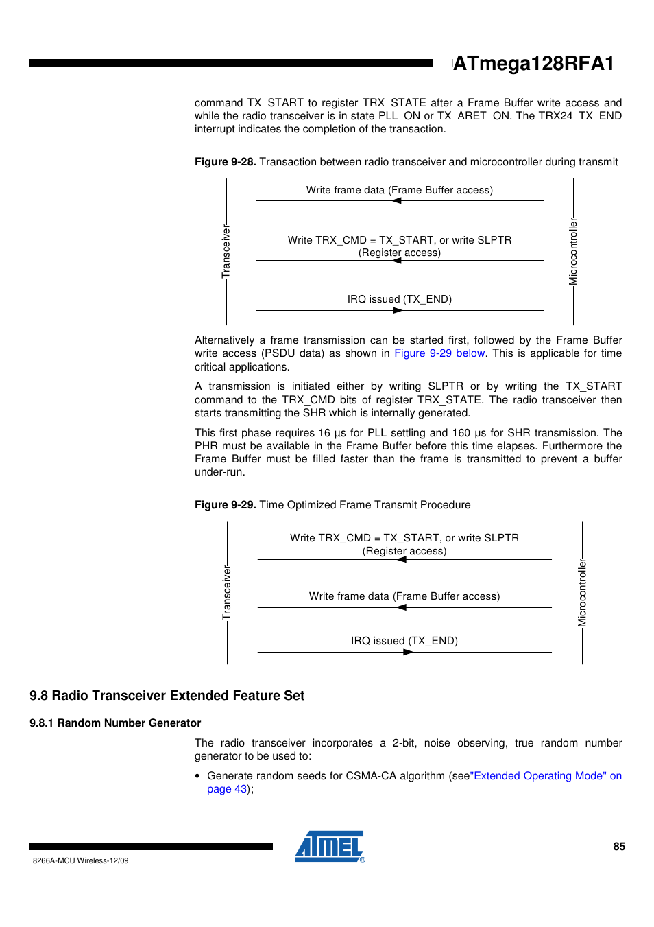 8 radio transceiver extended feature set, 1 random number generator, Radio transceiver | Random, Radio transceiver extended, Atmega128rfa1 | Rainbow Electronics ATmega128RFA1 User Manual | Page 85 / 524