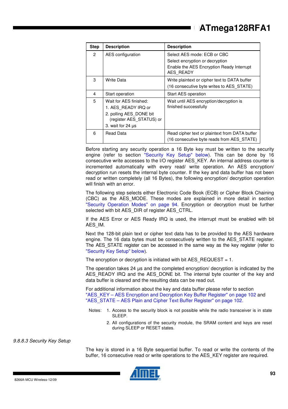 3 security key setup, Atmega128rfa1 | Rainbow Electronics ATmega128RFA1 User Manual | Page 93 / 524