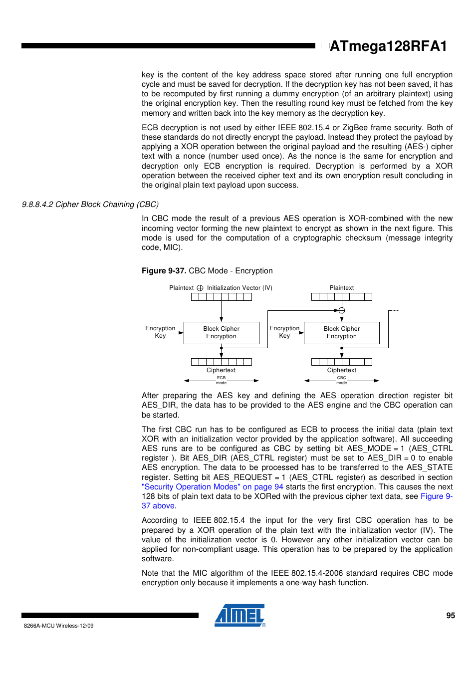2 cipher block chaining (cbc), Atmega128rfa1 | Rainbow Electronics ATmega128RFA1 User Manual | Page 95 / 524