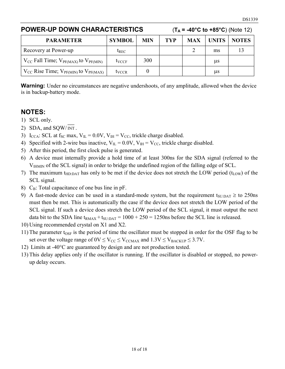 Power-up down characteristics | Rainbow Electronics DS1339 User Manual | Page 18 / 18