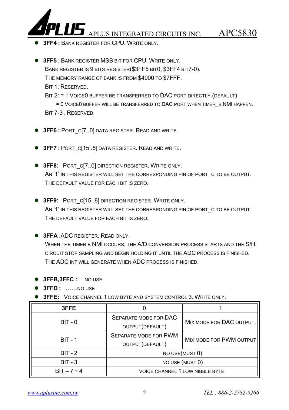 Apc5830, Aplus integrated circuits inc | Rainbow Electronics APC5830 User Manual | Page 9 / 10