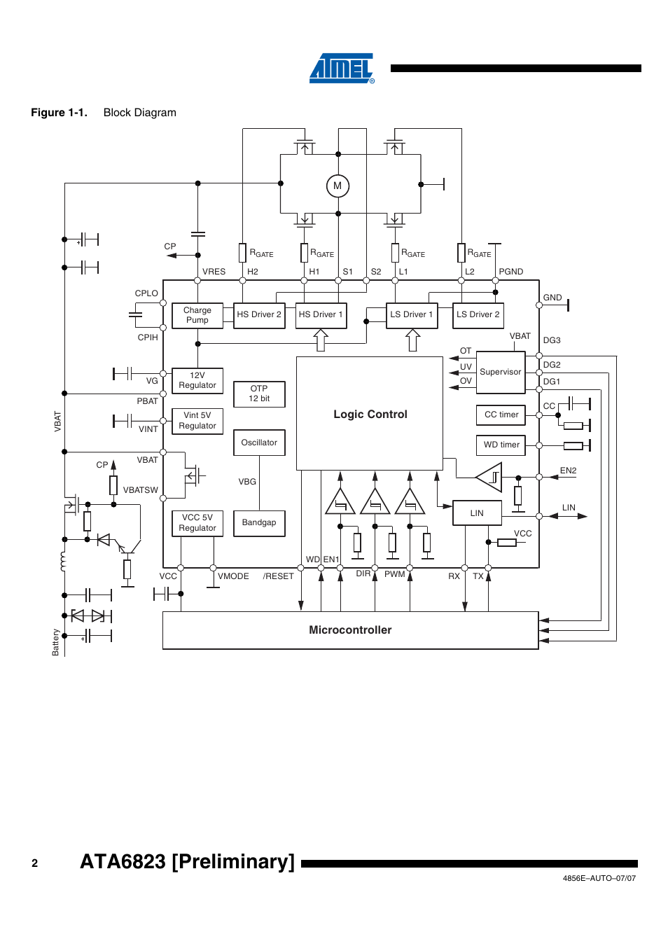 Ata6823 [preliminary, Microcontroller logic control | Rainbow Electronics ATA6823 User Manual | Page 2 / 28