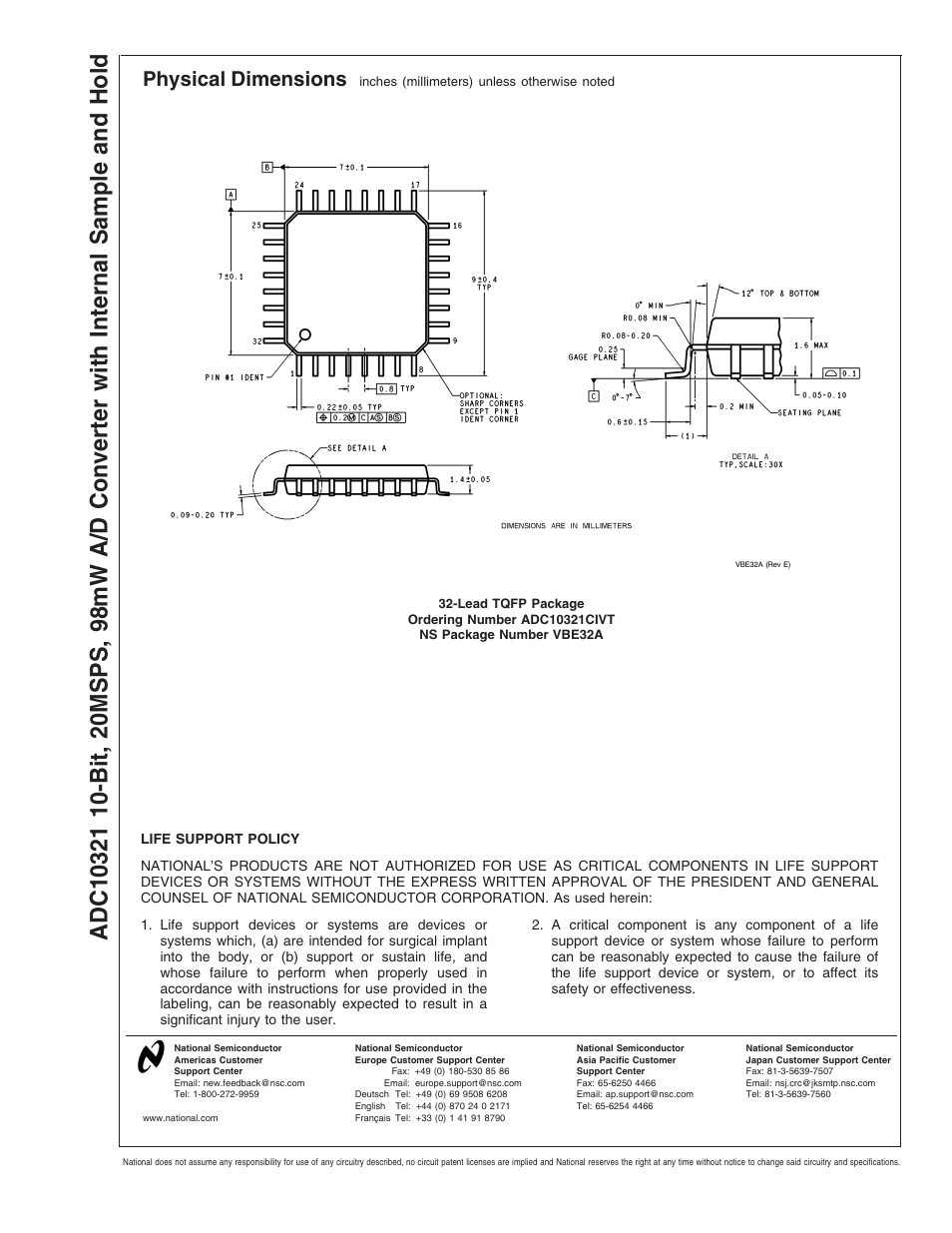 Physical dimensions | Rainbow Electronics ADC10321 User Manual | Page 18 / 18