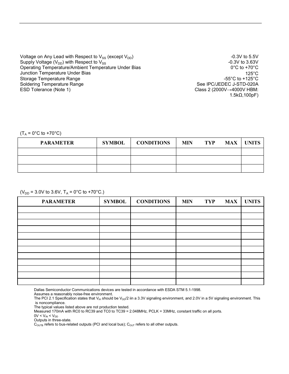 Ac characteristics, Mechanical dimensions, Absolute maximum ratings | Recommended dc operating conditions, Dc characteristics | Rainbow Electronics DS3131 User Manual | Page 161 / 174