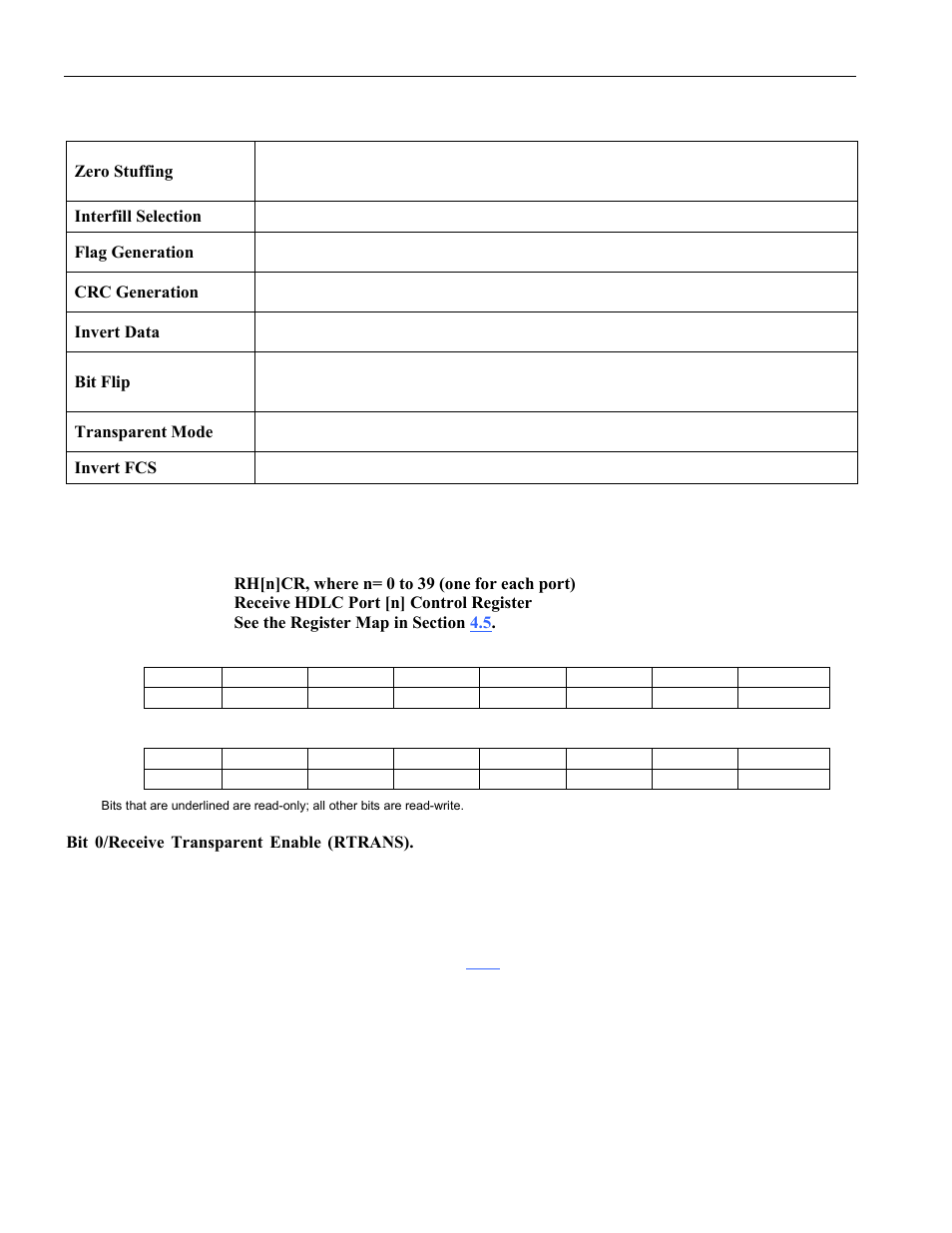 Bit-synchronous hdlc register description, Fifo, Table 8-a. fifo priority algorithm select | Els within the, Table 7-d. transmit bit-synchronous hdlc functions, 3 bit-synchronous hdlc register description | Rainbow Electronics DS3131 User Manual | Page 61 / 174