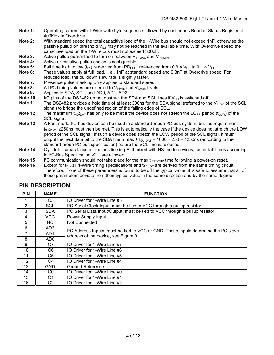 Pin description | Rainbow Electronics DS2482-800 User Manual | Page 4 / 22