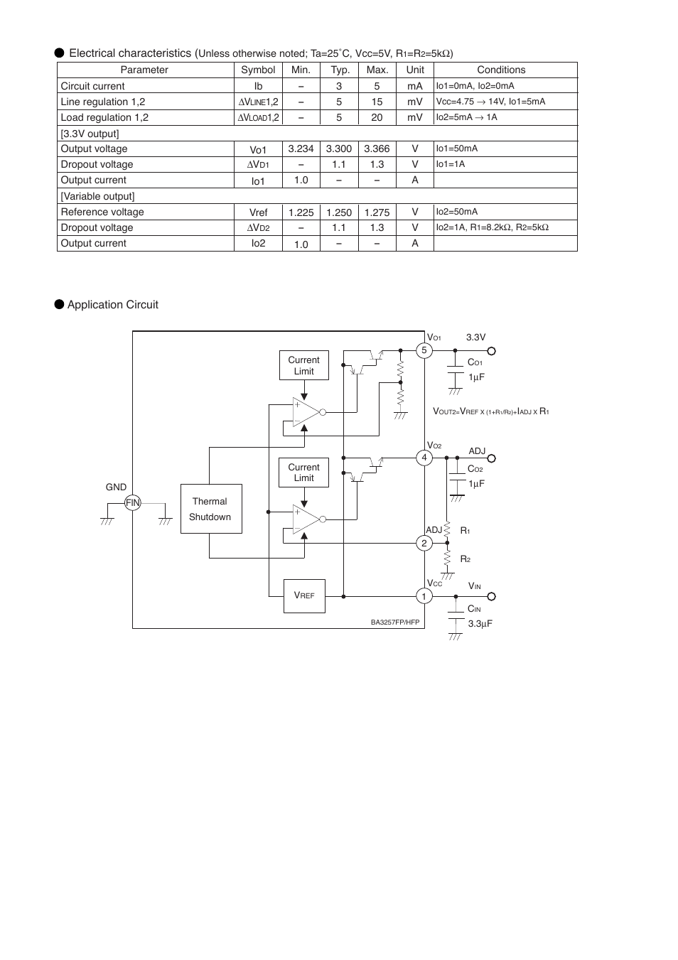 Application circuit electrical characteristics | Rainbow Electronics BA3257FP_HFP User Manual | Page 2 / 2