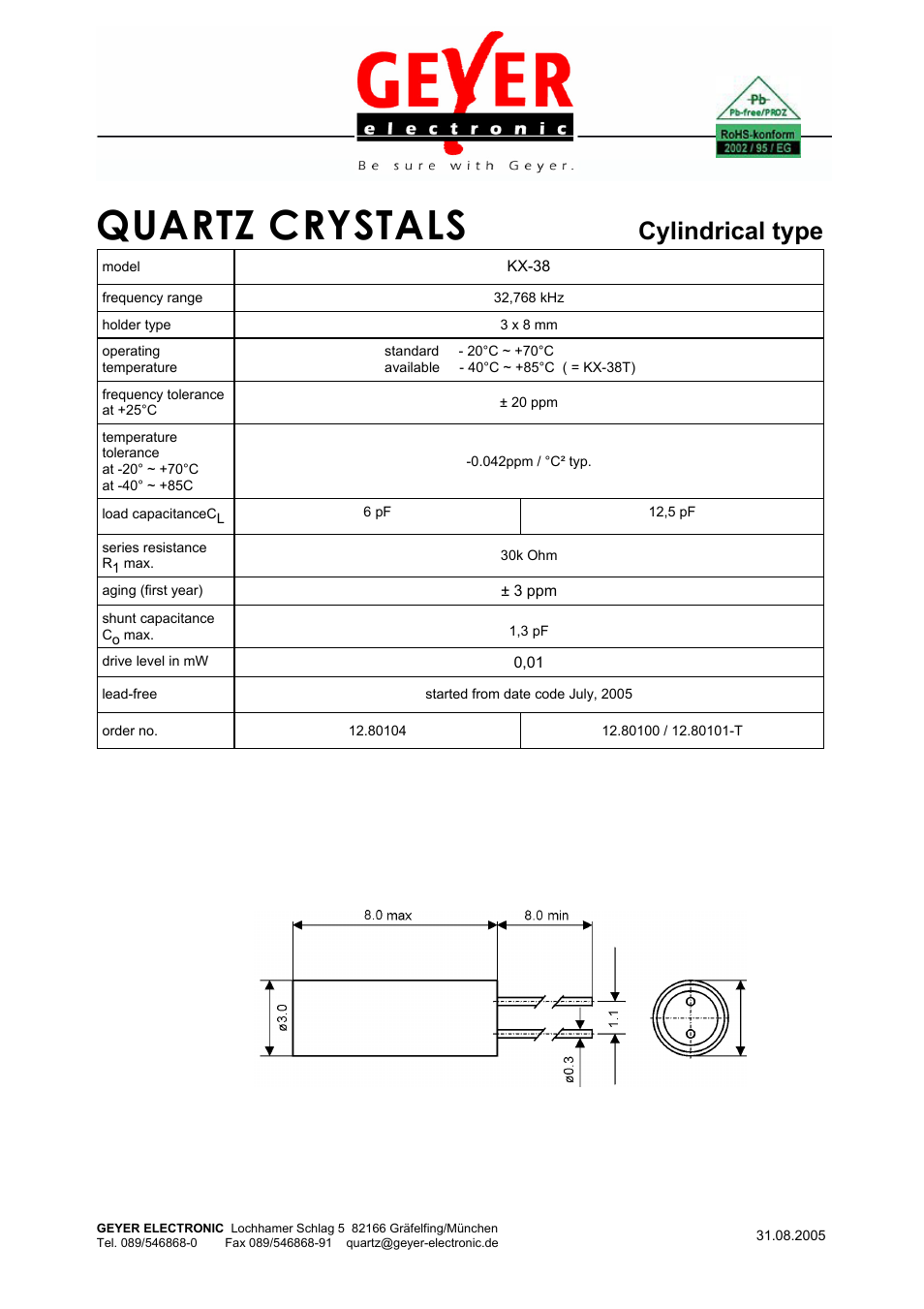 Rainbow Electronics KX-38 User Manual | 1 page