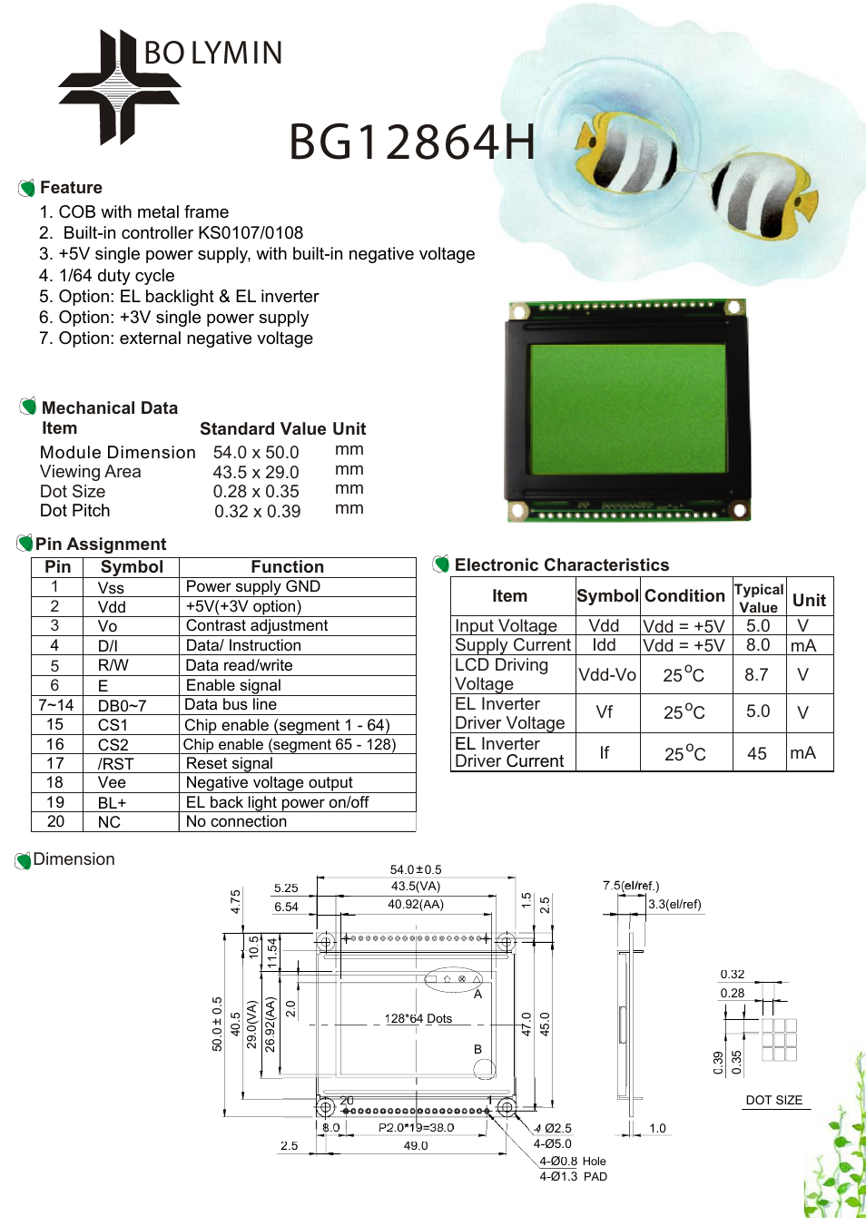 Rainbow Electronics BG12864H User Manual | 1 page