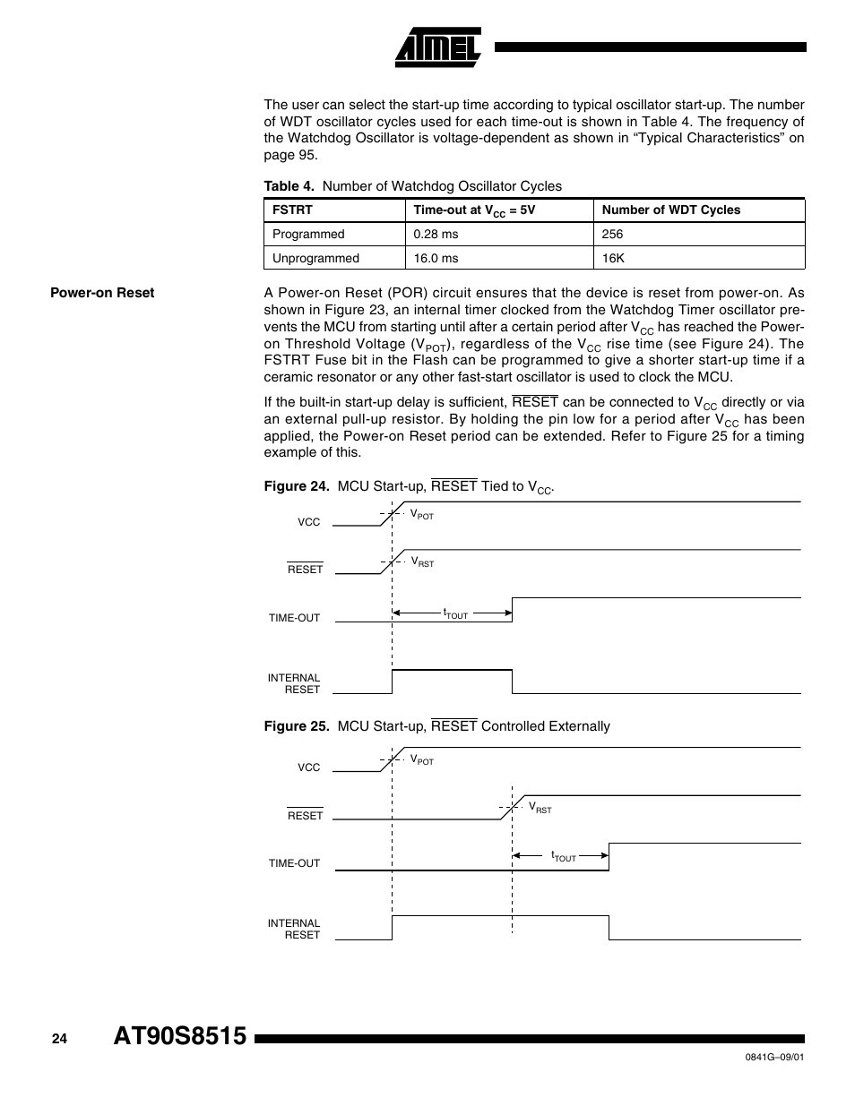 Power-on reset | Rainbow Electronics AT90S8515 User Manual | Page 24 / 112
