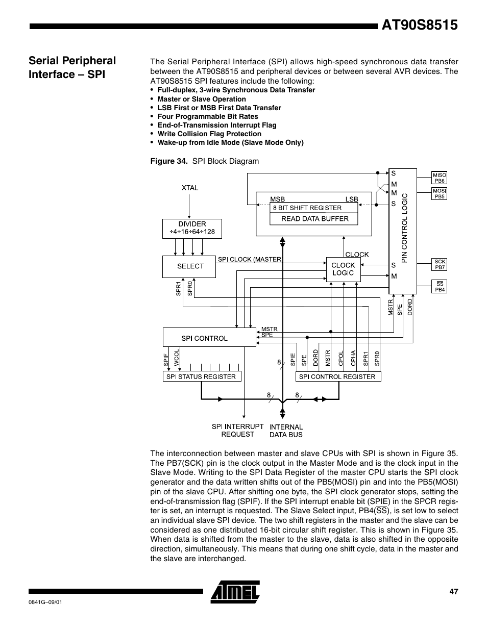 Serial peripheral interface – spi | Rainbow Electronics AT90S8515 User Manual | Page 47 / 112