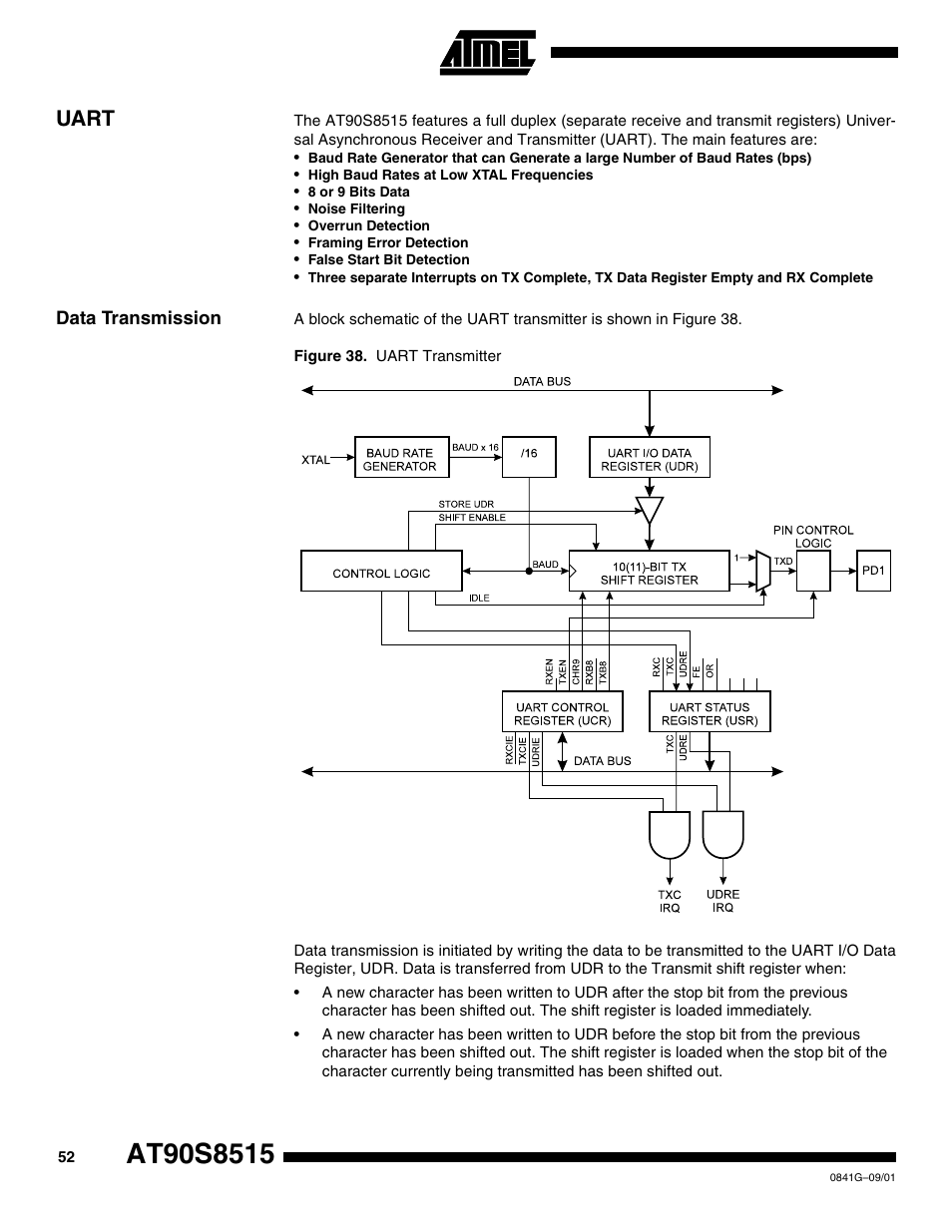 Uart, Data transmission | Rainbow Electronics AT90S8515 User Manual | Page 52 / 112