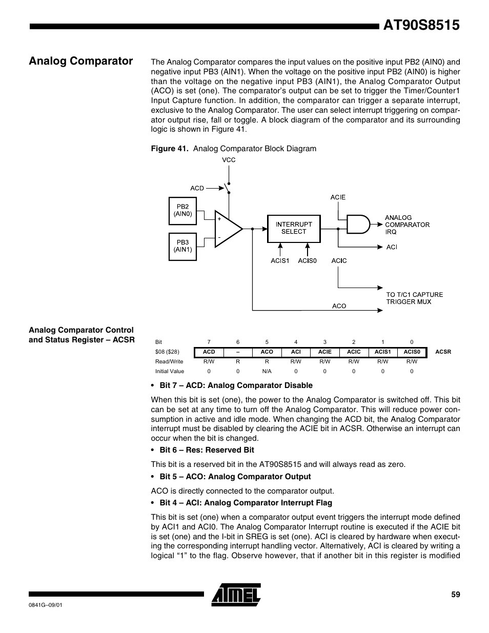 Analog comparator | Rainbow Electronics AT90S8515 User Manual | Page 59 / 112